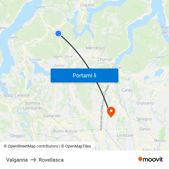 Valganna to Rovellasca map