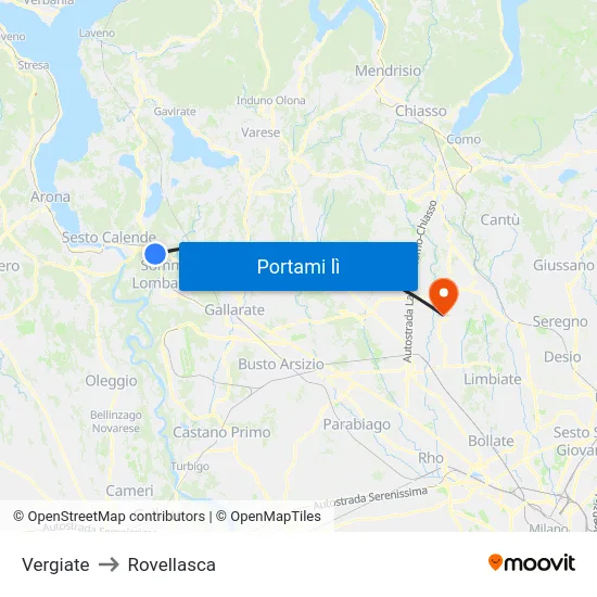 Vergiate to Rovellasca map