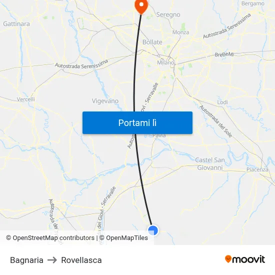 Bagnaria to Rovellasca map