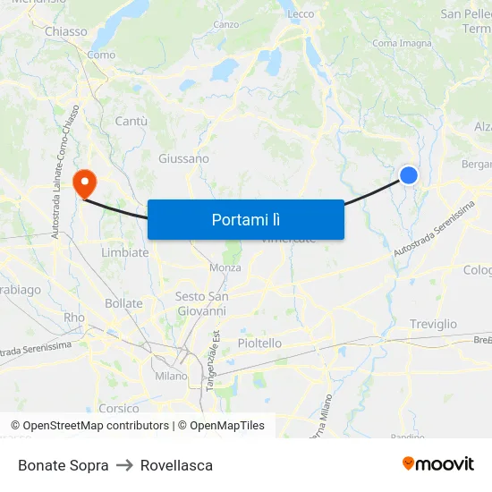 Bonate Sopra to Rovellasca map