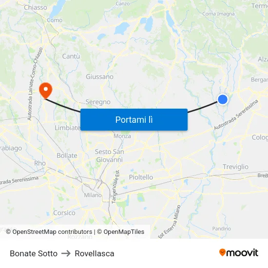 Bonate Sotto to Rovellasca map