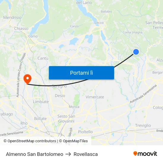 Almenno San Bartolomeo to Rovellasca map