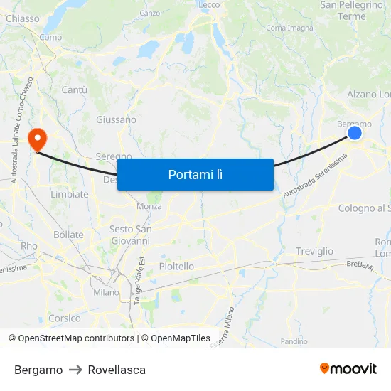 Bergamo to Rovellasca map