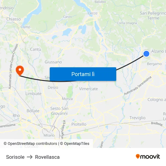 Sorisole to Rovellasca map