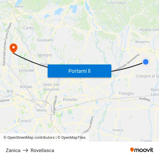 Zanica to Rovellasca map