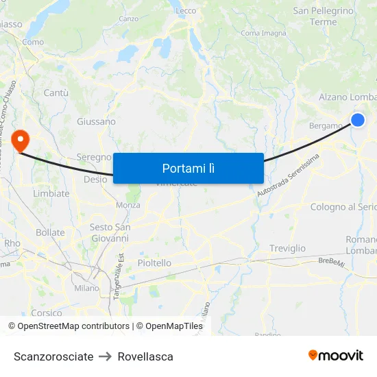 Scanzorosciate to Rovellasca map