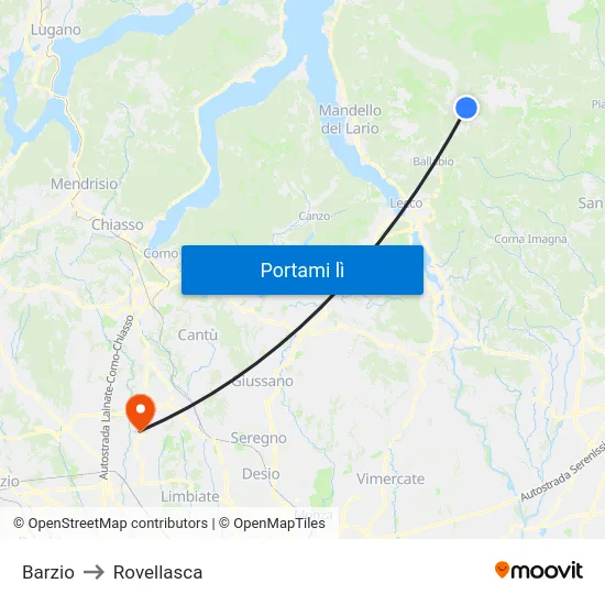 Barzio to Rovellasca map