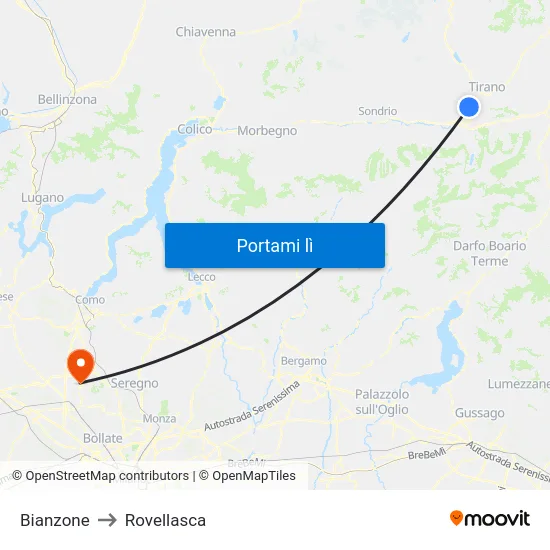 Bianzone to Rovellasca map