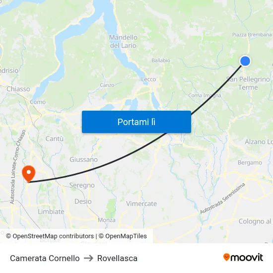 Camerata Cornello to Rovellasca map