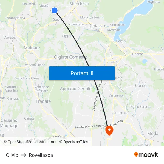Clivio to Rovellasca map