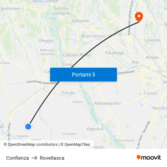 Confienza to Rovellasca map