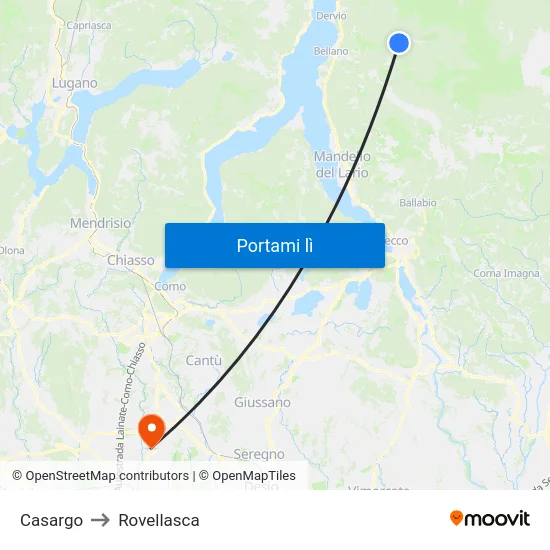 Casargo to Rovellasca map