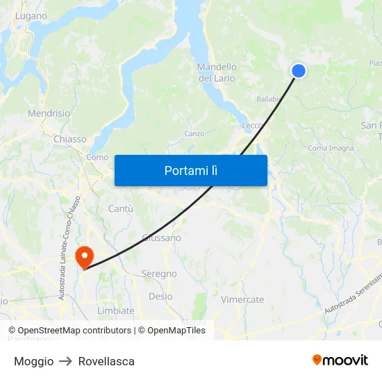 Moggio to Rovellasca map
