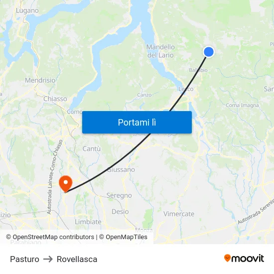 Pasturo to Rovellasca map