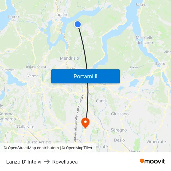 Lanzo D' Intelvi to Rovellasca map