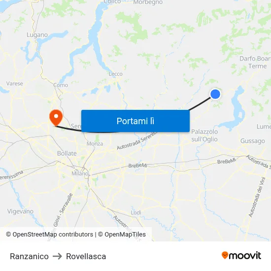 Ranzanico to Rovellasca map