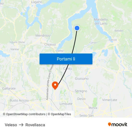 Veleso to Rovellasca map
