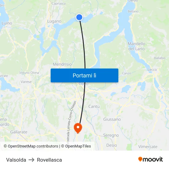 Valsolda to Rovellasca map