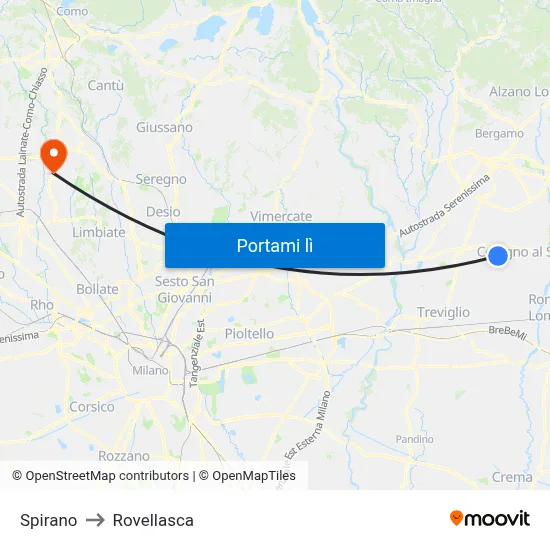 Spirano to Rovellasca map