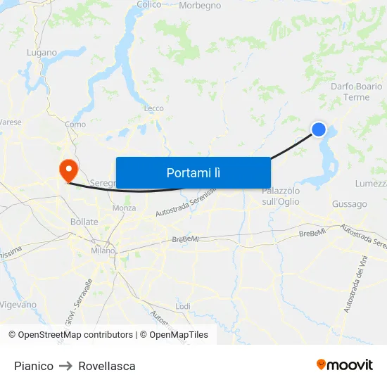 Pianico to Rovellasca map