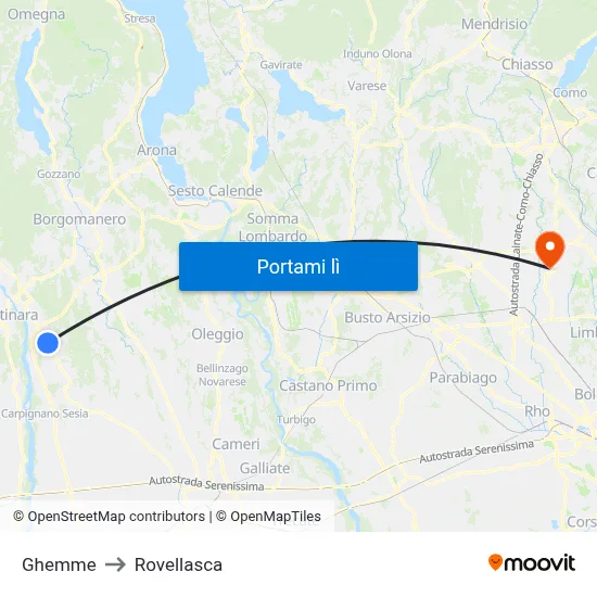 Ghemme to Rovellasca map