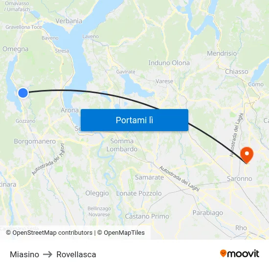 Miasino to Rovellasca map