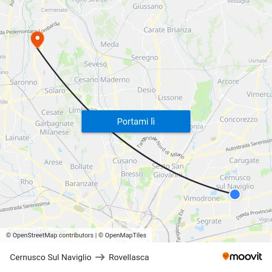 Cernusco Sul Naviglio to Rovellasca map