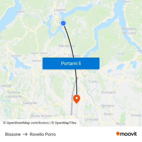 Bissone to Rovello Porro map