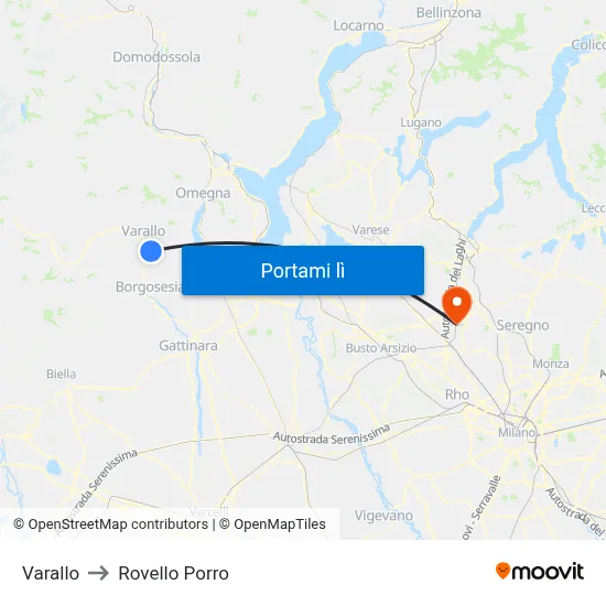 Varallo to Rovello Porro map