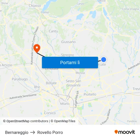 Bernareggio to Rovello Porro map