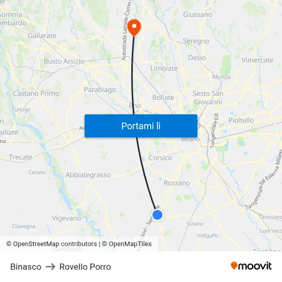 Binasco to Rovello Porro map