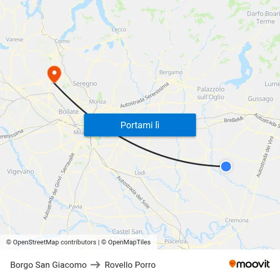 Borgo San Giacomo to Rovello Porro map