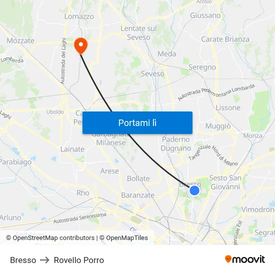Bresso to Rovello Porro map