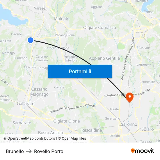 Brunello to Rovello Porro map