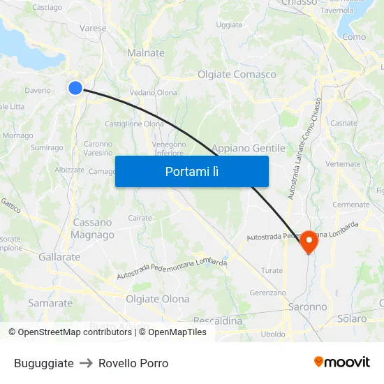 Buguggiate to Rovello Porro map