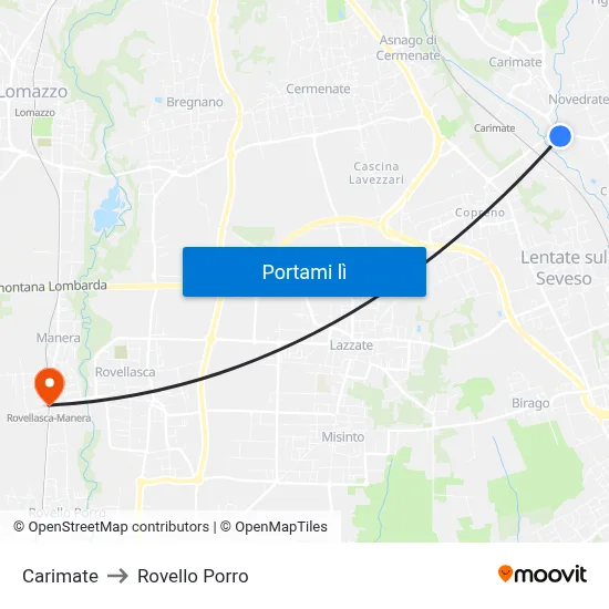 Carimate to Rovello Porro map