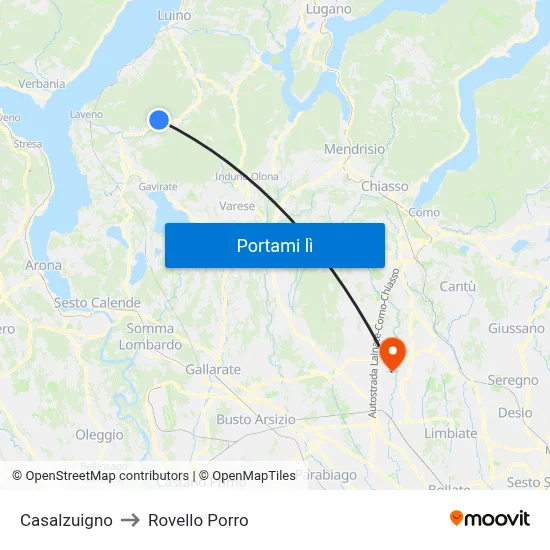 Casalzuigno to Rovello Porro map