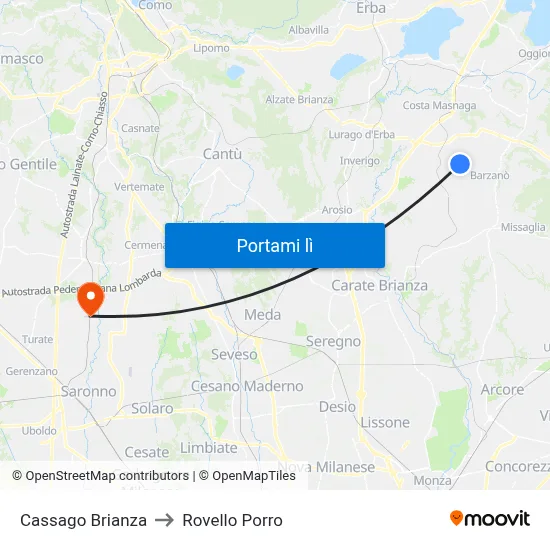 Cassago Brianza to Rovello Porro map