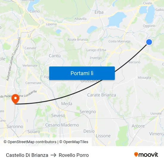 Castello Di Brianza to Rovello Porro map