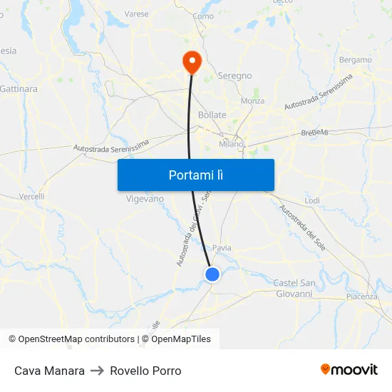 Cava Manara to Rovello Porro map