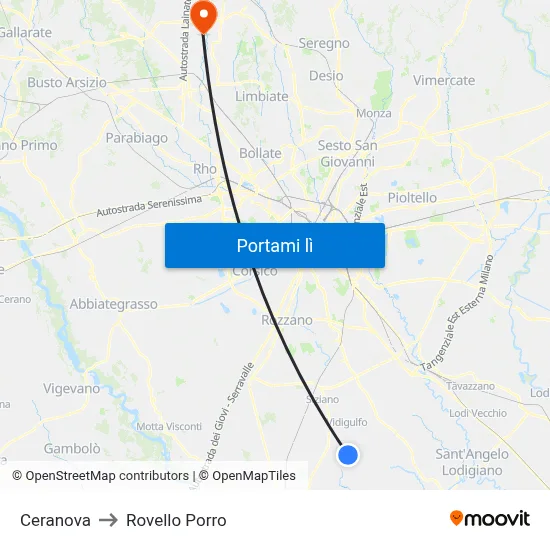 Ceranova to Rovello Porro map
