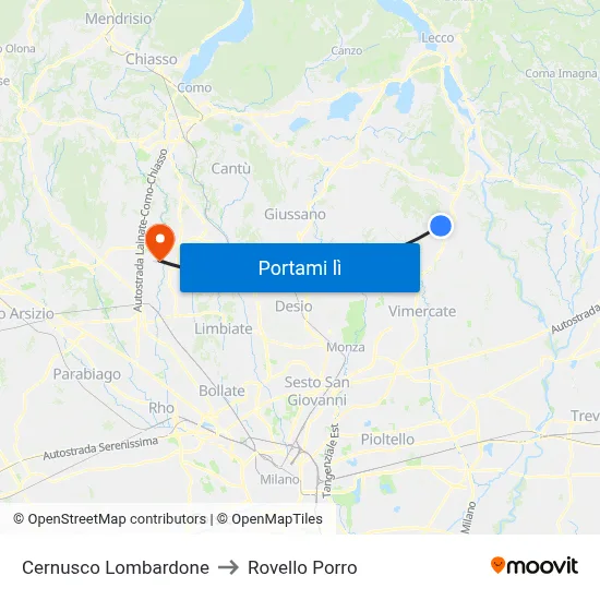 Cernusco Lombardone to Rovello Porro map