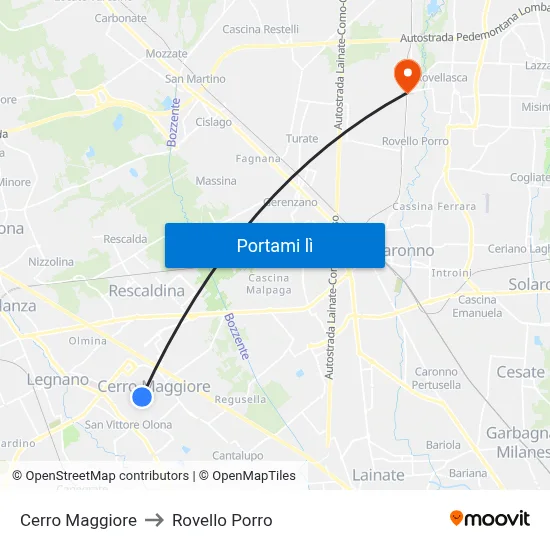 Cerro Maggiore to Rovello Porro map
