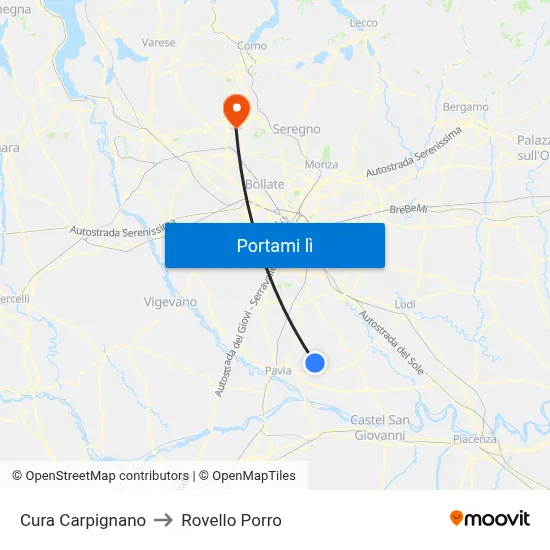 Cura Carpignano to Rovello Porro map