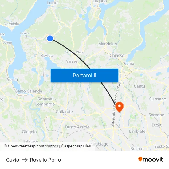 Cuvio to Rovello Porro map