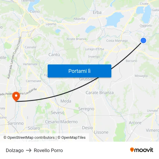 Dolzago to Rovello Porro map