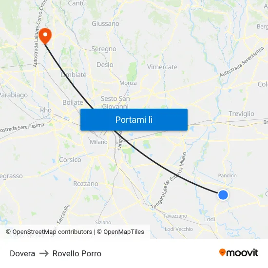 Dovera to Rovello Porro map