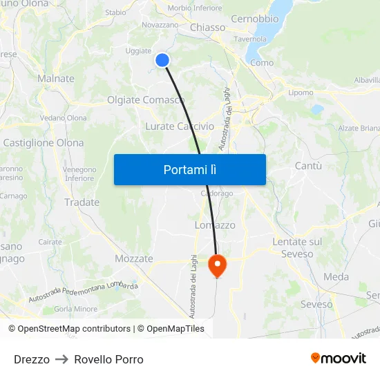 Drezzo to Rovello Porro map