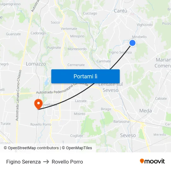 Figino Serenza to Rovello Porro map