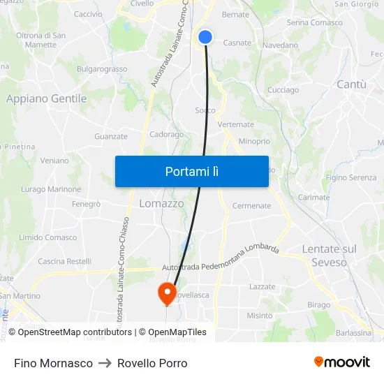 Fino Mornasco to Rovello Porro map